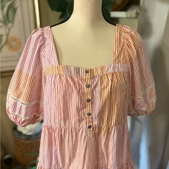 Anthropologie Pink & Orange Pastel Patterned Tunic - Picture 5 of 11